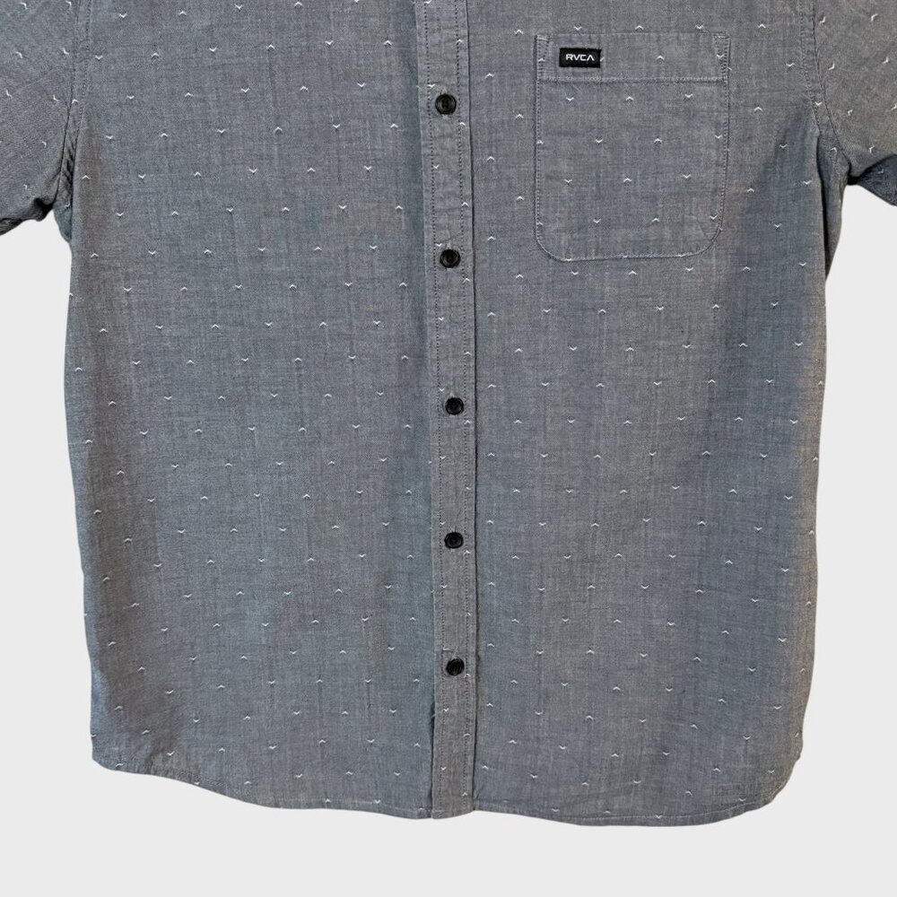 RVCA That'll Do Dobby Short-Sleeve Button-Down Shirt Gray Men's Large Slim-Fit - Picture 6 of 11